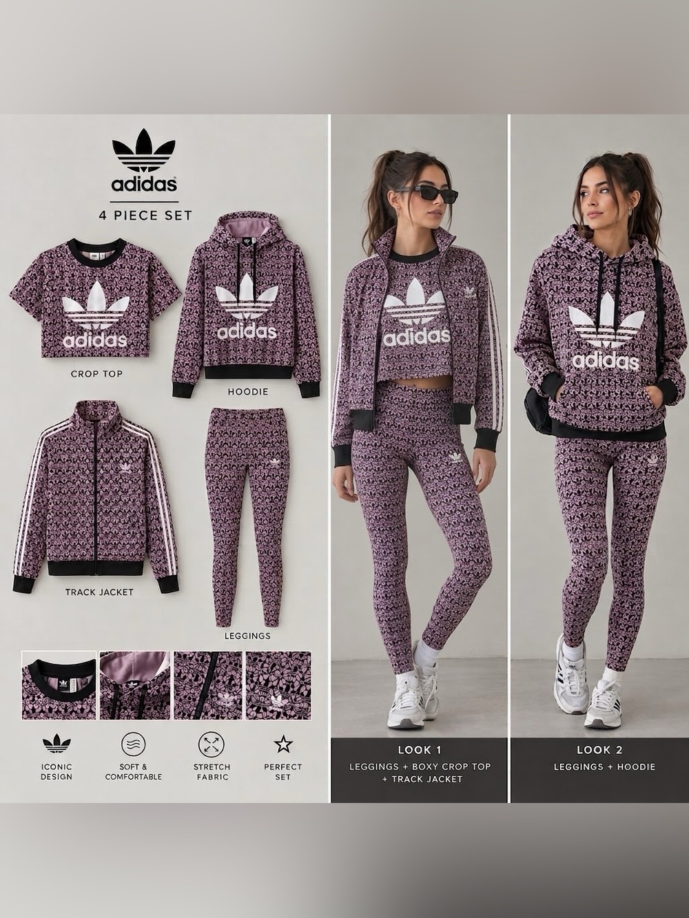 4pc set. Adidas trefoil geometric tracksuit